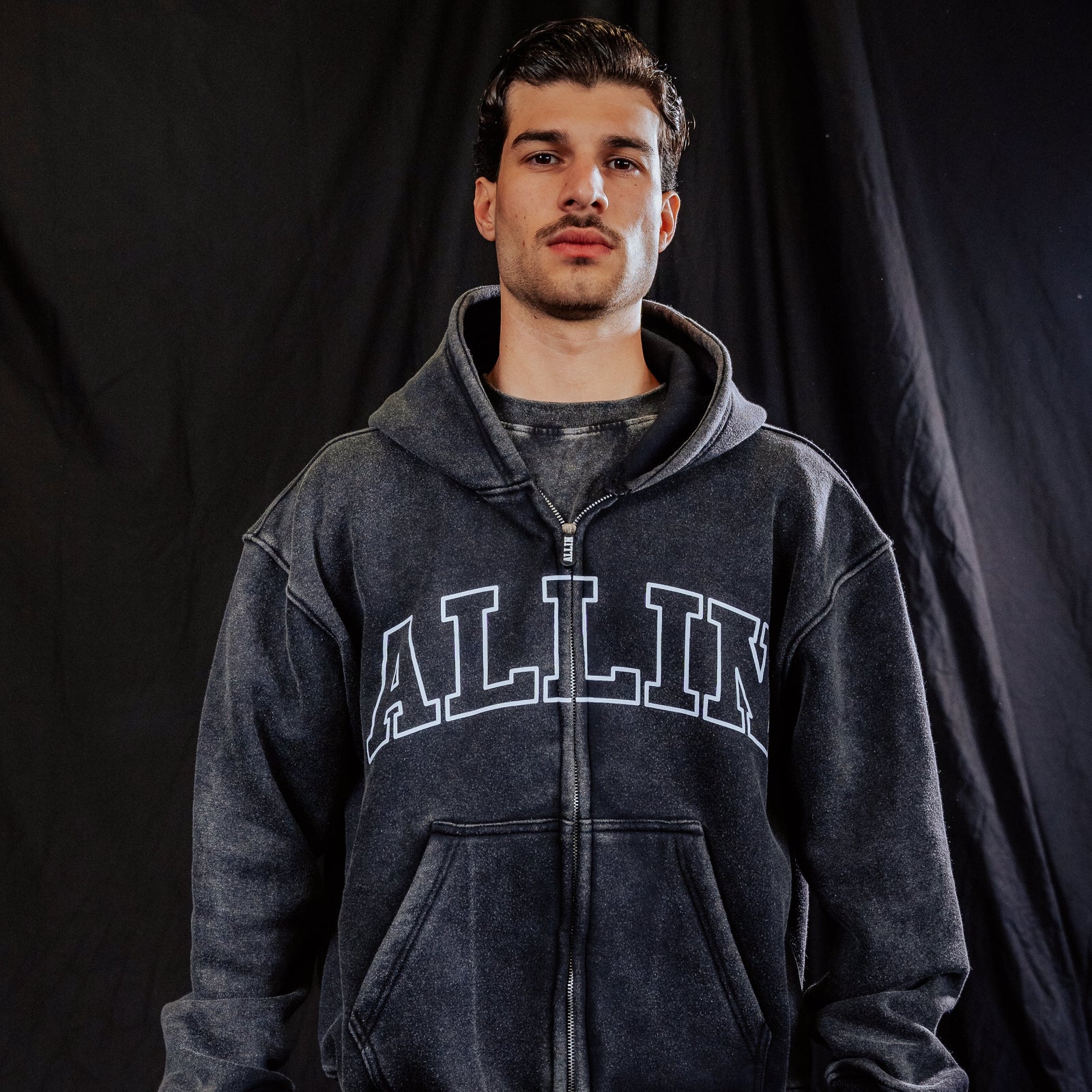 Bold Wings Oversize Zipper Hoodie Vintage Grau