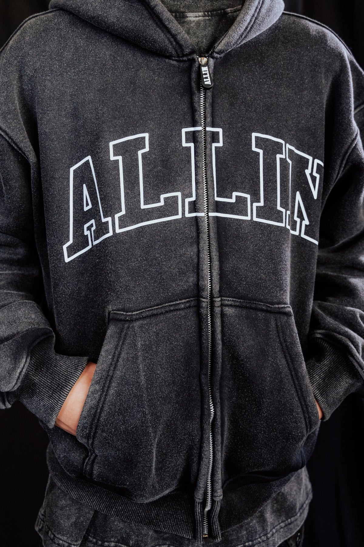 Bold Wings Oversize Zipper Hoodie Vintage Grau