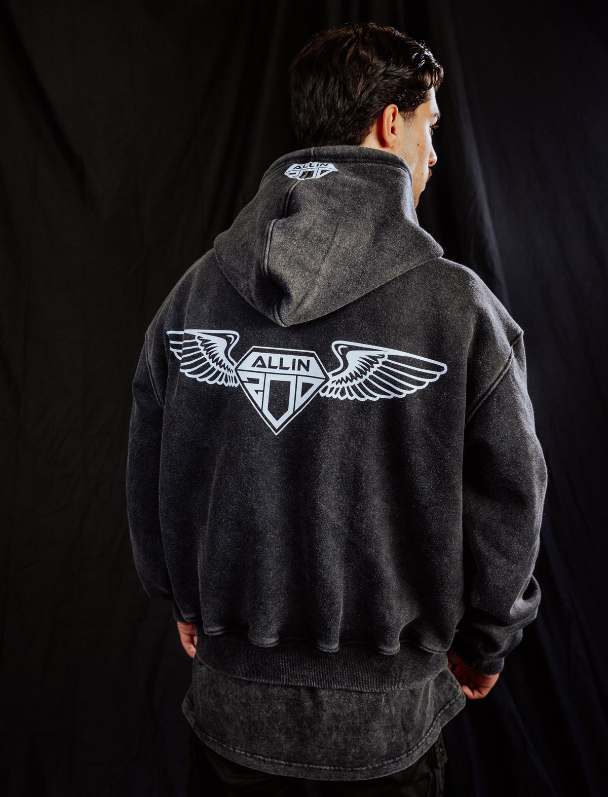 Bold Wings Oversize Zipper Hoodie Vintage Grau